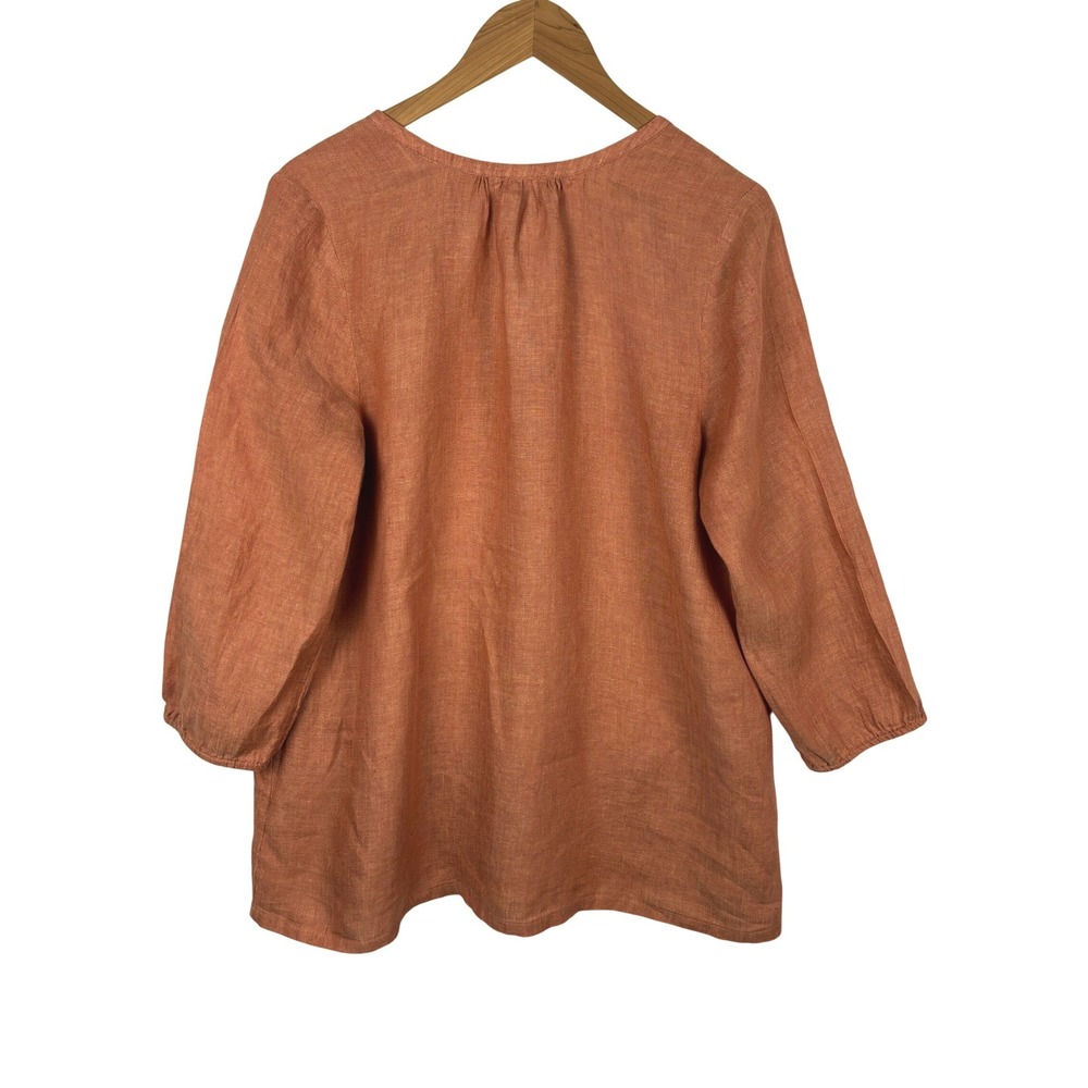 Pure Jill Linen Women ¾ sleeve Linen Peasant Blouse Top Sz M Oversize Lagenlook - Picture 2 of 8
